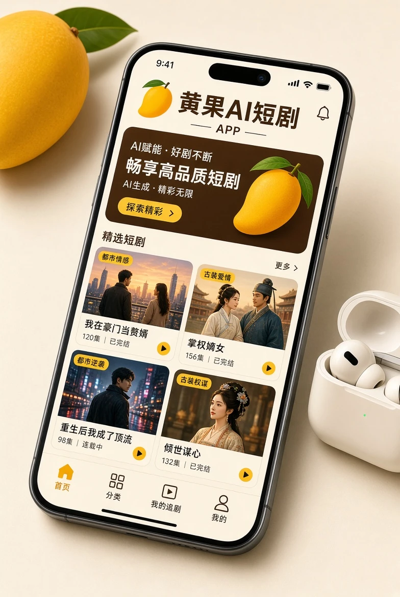 黄果AI短剧移动端展示图